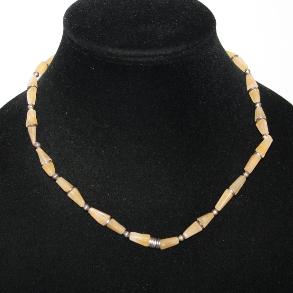 🧡✨🌞 Silver & Natural Orange Stone Beaded Necklace (18")